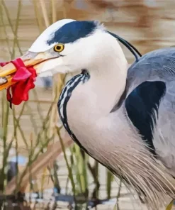 Blue Heron Eating Fish Diamond Painting