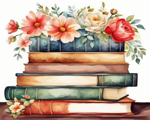 Books With Flowers Diamond Painting