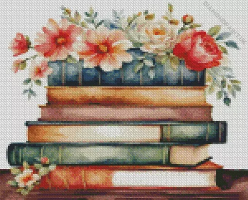 Books With Flowers Diamond Painting