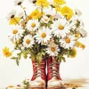 Boots With Daisies Diamond Painting