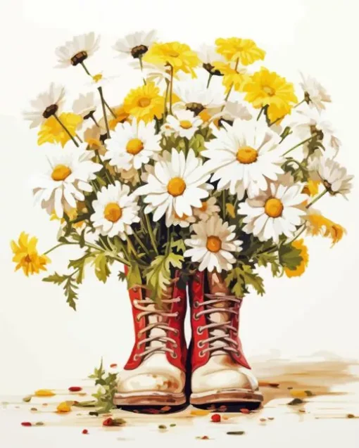 Boots With Daisies Diamond Painting