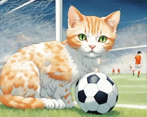 Cat And Football Diamond Painting