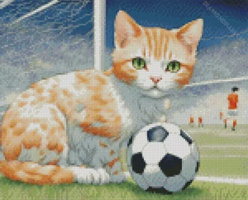 Cat And Football Diamond Painting