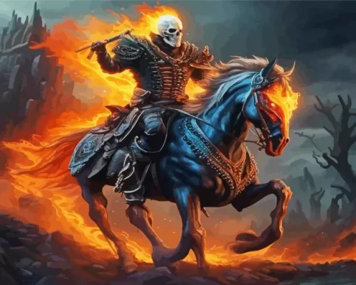 Cool Fire Ghost Horse Rider Diamond Painting