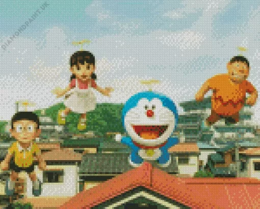 Cute Flying Doraemon Diamond Painting