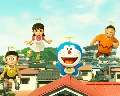 Cute Flying Doraemon Diamond Painting