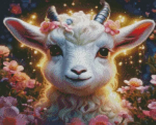 Cute White Goat Diamond Painting