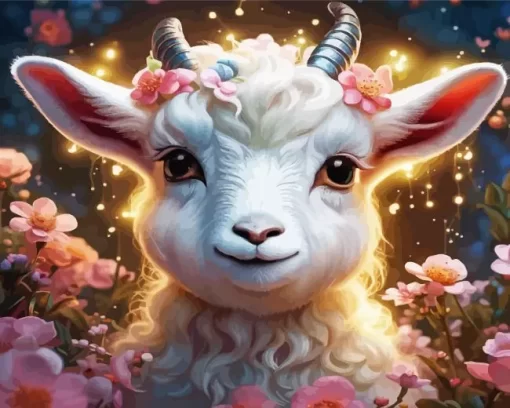 Cute White Goat Diamond Painting