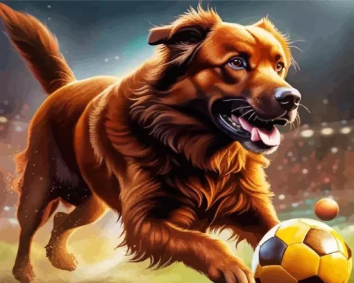 Dog Playing Football Diamond Painting