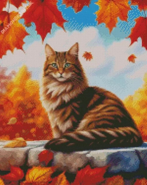 Fallen Leaves Cat Diamond Painting