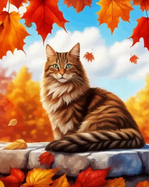 Fallen Leaves Cat Diamond Painting