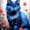 Flowers And Blue Cat Art Diamond Painting