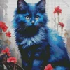 Flowers And Blue Cat Art Diamond Painting