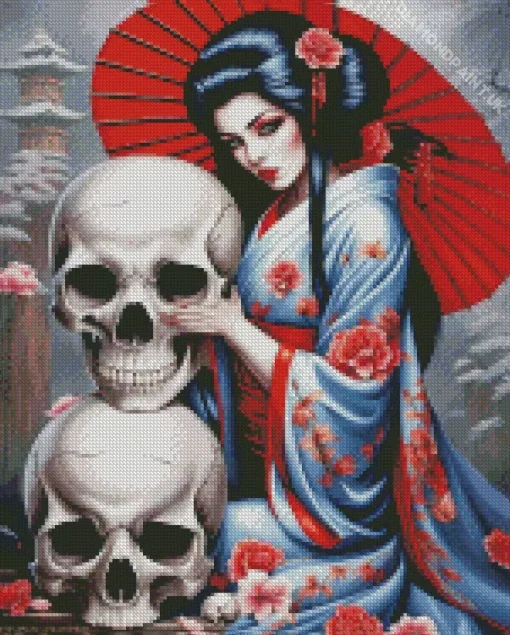 Girl And Skulls Diamond Painting