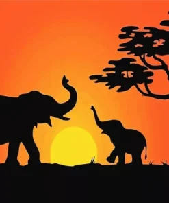 Happy Elephants In Sunset Diamond Painting