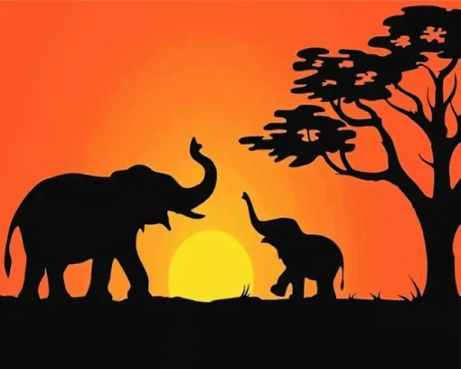 Happy Elephants In Sunset Diamond Painting