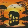 Jungle Elephants Silhouette Diamond Painting