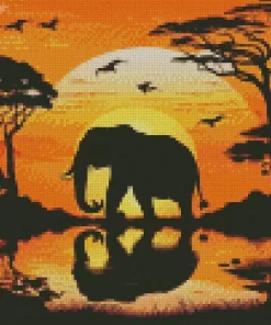 Jungle Elephants Silhouette Diamond Painting