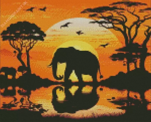 Jungle Elephants Silhouette Diamond Painting