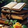 Vintage Books And Rose Diamond Painting