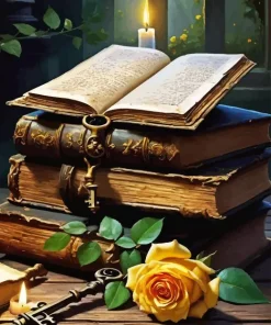 Vintage Books And Rose Diamond Painting