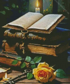 Vintage Books And Rose Diamond Painting