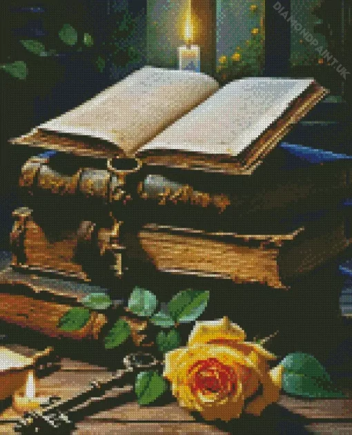 Vintage Books And Rose Diamond Painting