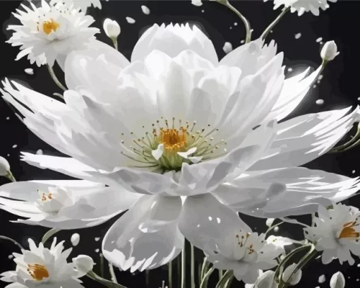 White Flower Art Diamond Painting