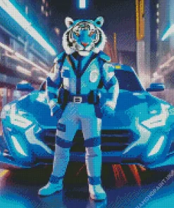 Anime Blue Tiger Diamond Painting