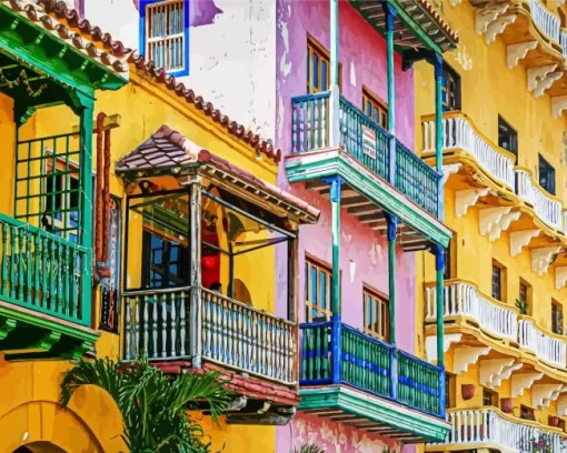 Colombia Bogota Colorful Houses Diamond Painting