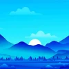 Illustration Blue Mountain Diamond Painting