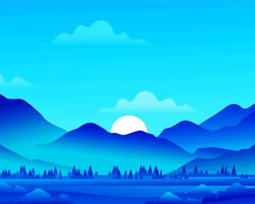 Illustration Blue Mountain Diamond Painting