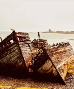 Old Boats On Beach Diamond Painting