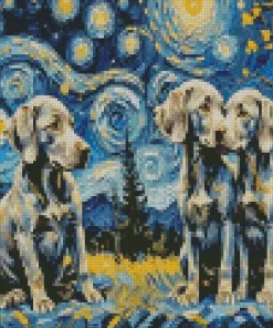 Starry Night Weimaraner Puppies Diamond Painting