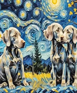 Starry Night Weimaraner Puppies Diamond Painting