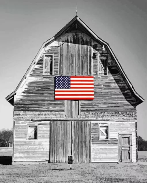 Barn With American Flag Diamond Painting