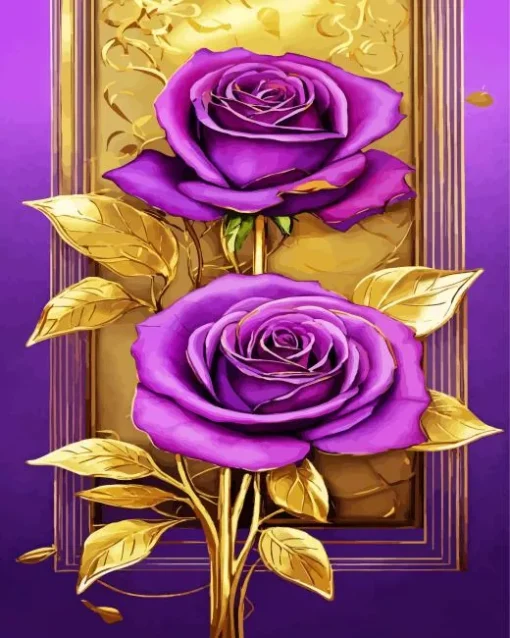 Black And Purple Flowers Diamond Painting