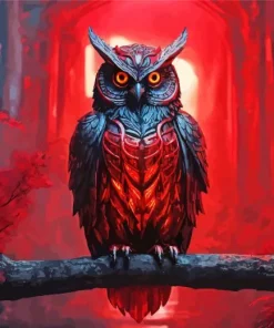 Black Owl With Red Eyes Diamond Painting