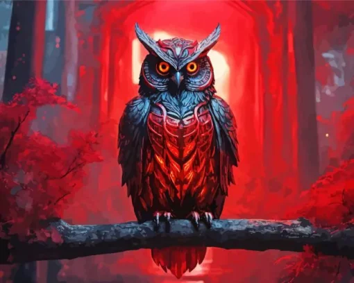 Black Owl With Red Eyes Diamond Painting