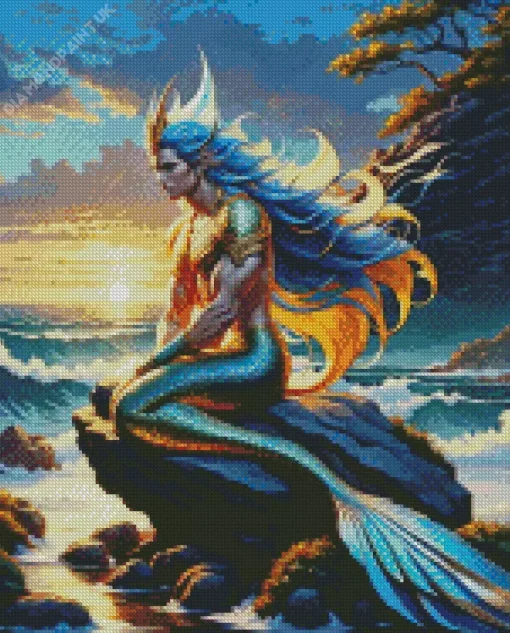 Blue Merman Diamond Painting