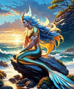 Blue Merman Diamond Painting