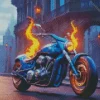 Blue Motorbike On Fire Diamond Painting