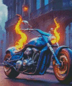 Blue Motorbike On Fire Diamond Painting