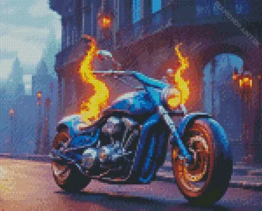 Blue Motorbike On Fire Diamond Painting