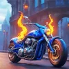 Blue Motorbike On Fire Diamond Painting