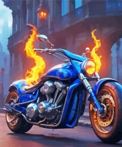 Blue Motorbike On Fire Diamond Painting