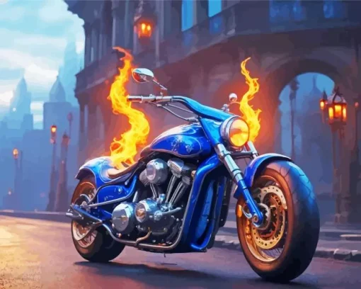 Blue Motorbike On Fire Diamond Painting