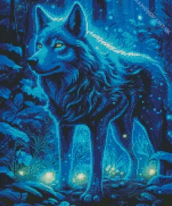 Blue Neon Wolf Diamond Painting