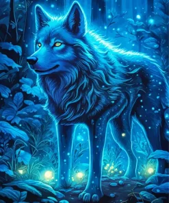 Blue Neon Wolf Diamond Painting