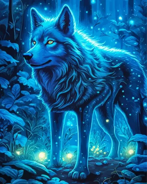 Blue Neon Wolf Diamond Painting